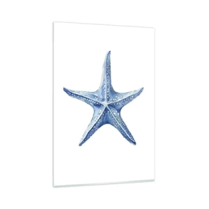 Cuadro sobre vidrio - Impresiones sobre Vidrio - Estrella de mar azul sobre fondo blanco en estilo minimalista. - 80x120cm - Estrella de mar - Decoración de pared moderna para salón y dormitorio ARTTOR