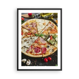 Póster en marco negro - Pizza colorida dividida en varios trozos - 50x70cm - Una gama de gustos - Decoración de pared moderna para salón y dormitorio ARTTOR