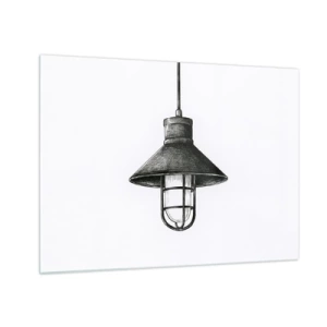 Cuadro sobre vidrio - Impresiones sobre Vidrio - Lámpara colgante de estilo industrial negra - 70x50cm - Como hace años... - Decoración de pared moderna para salón y dormitorio ARTTOR