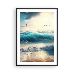 Póster en marco negro - Olas turquesas rompiendo en la orilla - 50x70cm - La brisa solo para ti - Decoración de pared moderna para salón y dormitorio ARTTOR