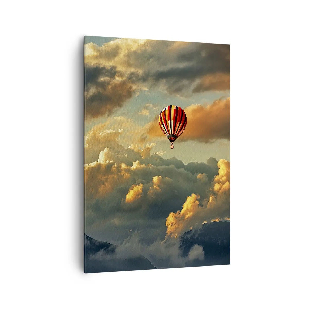 Cuadro sobre lienzo - Impresión de Imagen - Un globo contra un fondo de nubes dramáticas. - 70x100cm - Vuelo porque quiero - Decoración de pared moderna para salón y dormitorio ARTTOR