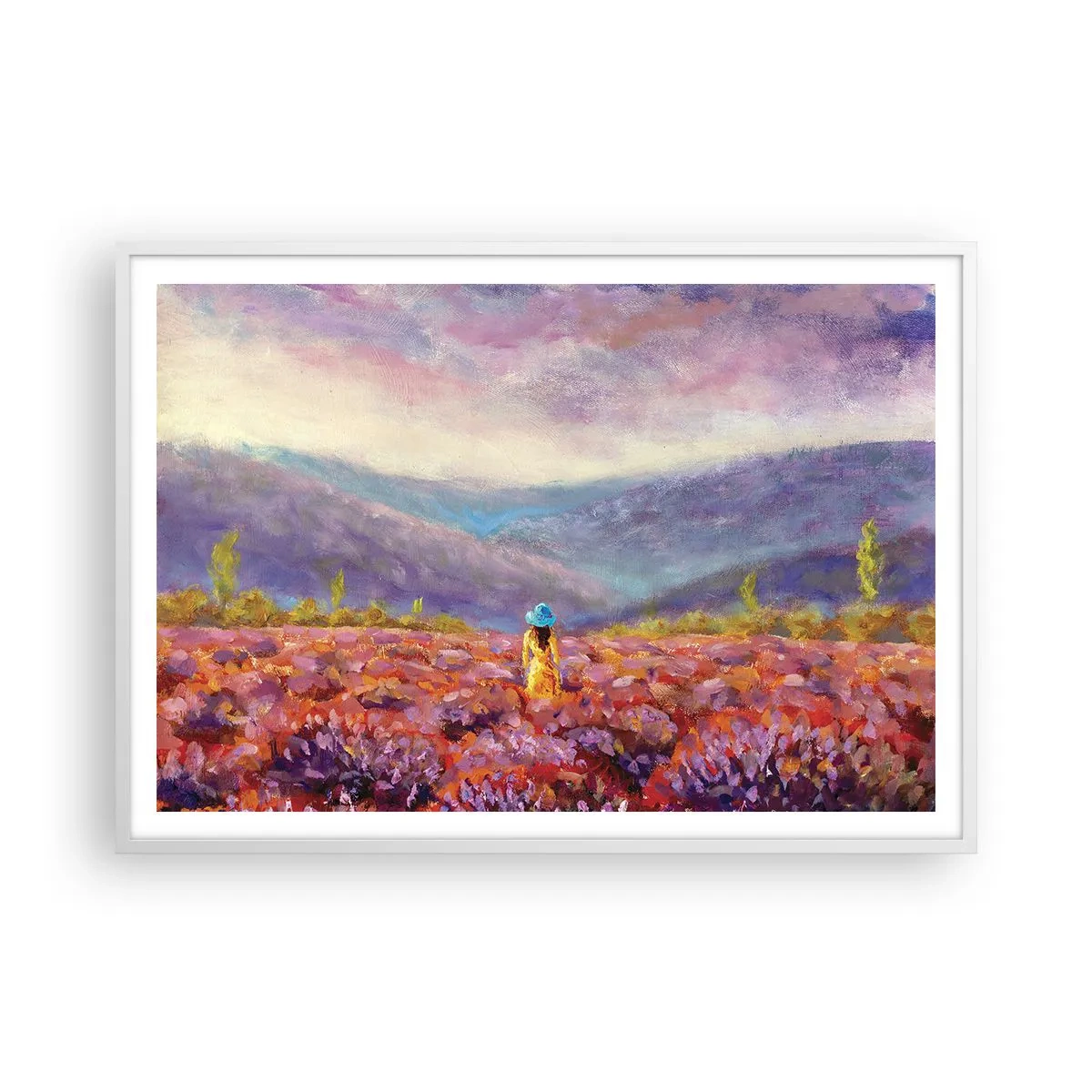 Póster en marco blanco - En un mundo de lavanda - 100x70 cm