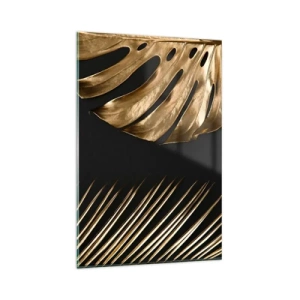 Cuadro sobre vidrio - Impresiones sobre Vidrio - Hojas doradas sobre fondo negro - 80x120cm - Diferente, e igualmente valioso - Decoración de pared moderna para salón y dormitorio ARTTOR