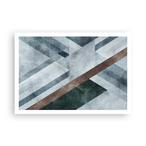 Póster - Formas geométricas en tonos fríos de azul y marrón. - 100x70cm - Sofisticada elegancia de la geometría - Decoración de pared moderna para salón y dormitorio ARTTOR