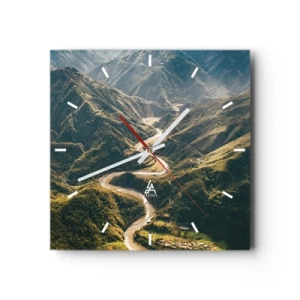 Reloj de pared - Reloj de vidrio - Un paisaje de montaña con un camino sinuoso entre colinas verdes. - 30x30cm - Directamente desde el corazón de las montañas - Decoración de pared moderna para salón y dormitorio ARTTOR