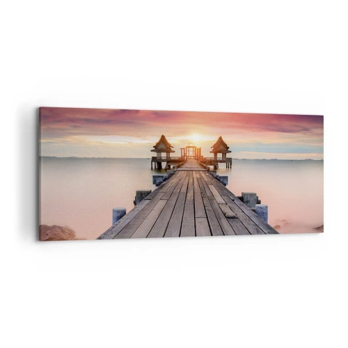 Cuadro sobre lienzo - Impresión de Imagen - Muelle de madera que conduce a los miradores al atardecer - 120x50cm - De este a oeste - Decoración de pared moderna para salón y dormitorio ARTTOR