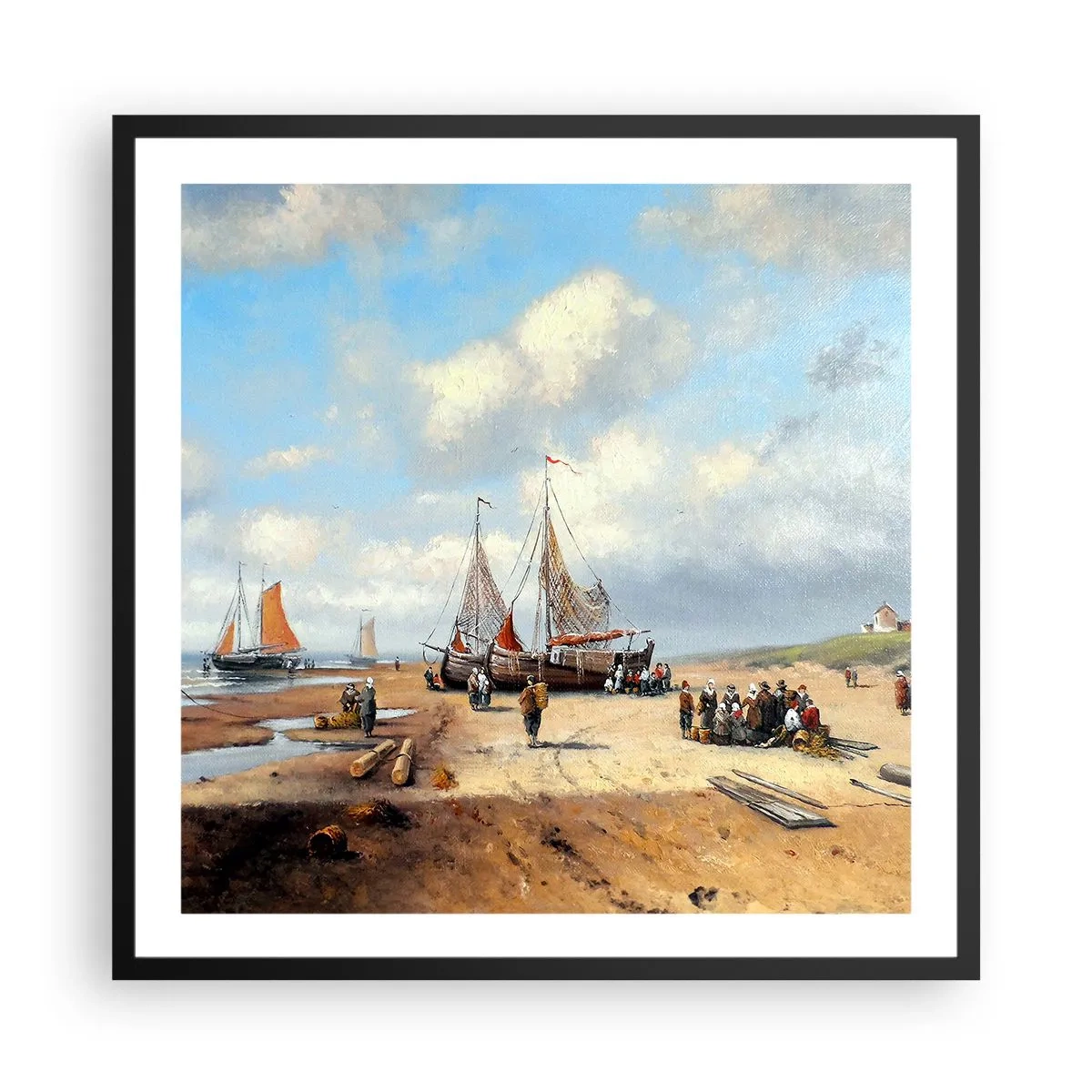 Póster en marco negro - Después de una pesca exitosa - 60x60 cm