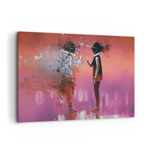 Cuadro sobre lienzo - Impresión de Imagen - Una escena abstracta con una figura futurista y elementos dispersos. - 120x80cm - ¿Es posible mirar dentro de uno mismo? - Decoración de pared moderna para salón y dormitorio ARTTOR