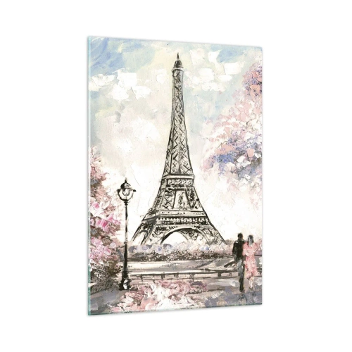 Cuadro sobre vidrio - Impresiones sobre Vidrio - Ilustración de la Torre Eiffel en un entorno primaveral - 50x70cm - Un paseo por París en abril - Decoración de pared moderna para salón y dormitorio ARTTOR