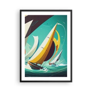 Póster en marco negro - Regata de vela abstracta en un mar tempestuoso - 50x70cm - Afrontar los elementos - Decoración de pared moderna para salón y dormitorio ARTTOR