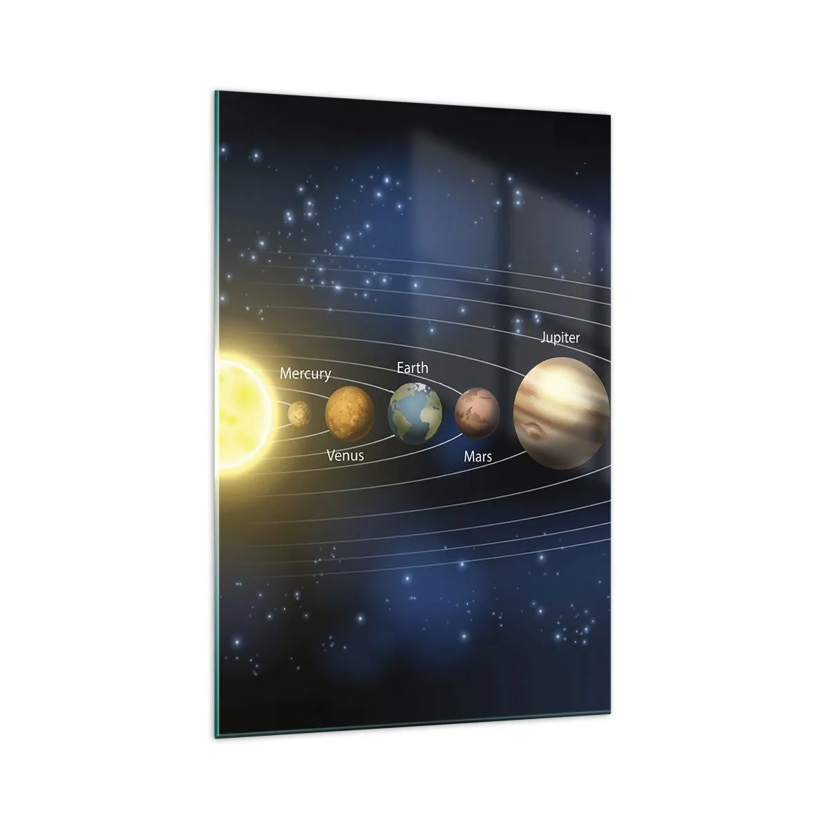 Cuadro sobre vidrio - Impresiones sobre Vidrio - Diagrama del sistema solar con planetas y el sol. - 70x100cm - Uno de diez - Decoración de pared moderna para salón y dormitorio ARTTOR