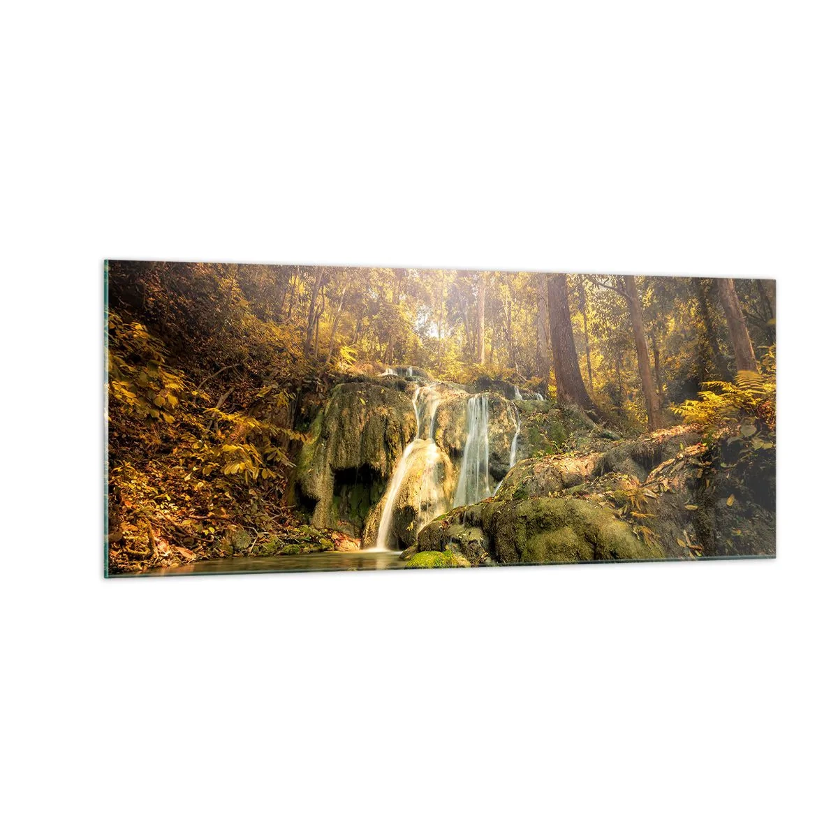 Cuadro sobre vidrio - Impresiones sobre Vidrio - Cascada forestal en verde - 100x40 cm