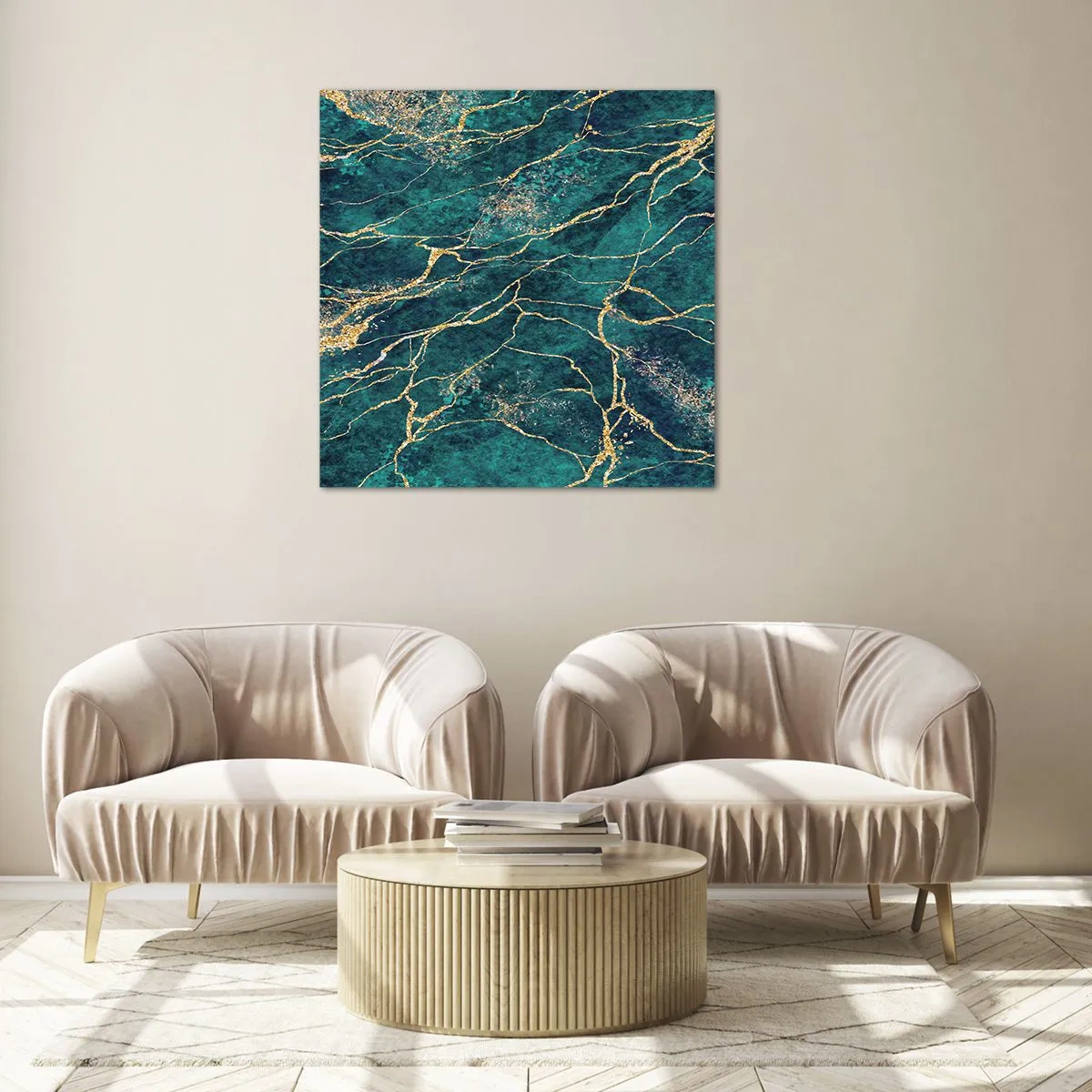 Cuadro sobre vidrio - Impresiones sobre Vidrio - Riachuelos de oro - 30x30 cm