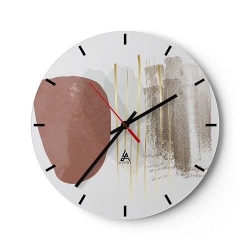 Reloj de pared - Reloj de vidrio - Formas abstractas minimalistas en tonos beige y marrón. - 30x30cm - Una columnata abstracta - Decoración de pared moderna para salón, cocina y dormitorio ARTTOR
