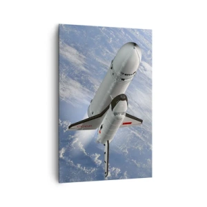 Cuadro sobre lienzo - Impresión de Imagen - Un cohete espacial elevándose contra el telón de fondo de la Tierra. - 80x120cm - Ascensión cósmica - Decoración de pared moderna para salón y dormitorio ARTTOR
