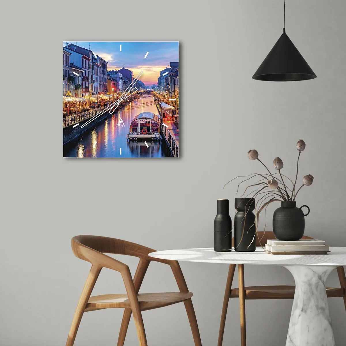 Reloj de pared - Reloj de vidrio - Una noche de luz y diversión - 40x40 cm