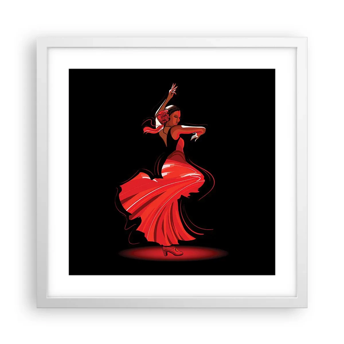 Póster en marco blanco - El espíritu ardiente del flamenco - 40x40 cm
