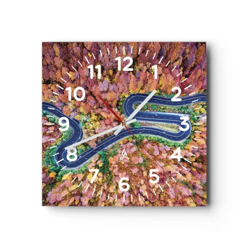 Reloj de pared - Reloj de vidrio - Un camino sinuoso a través del bosque - 40x40 cm