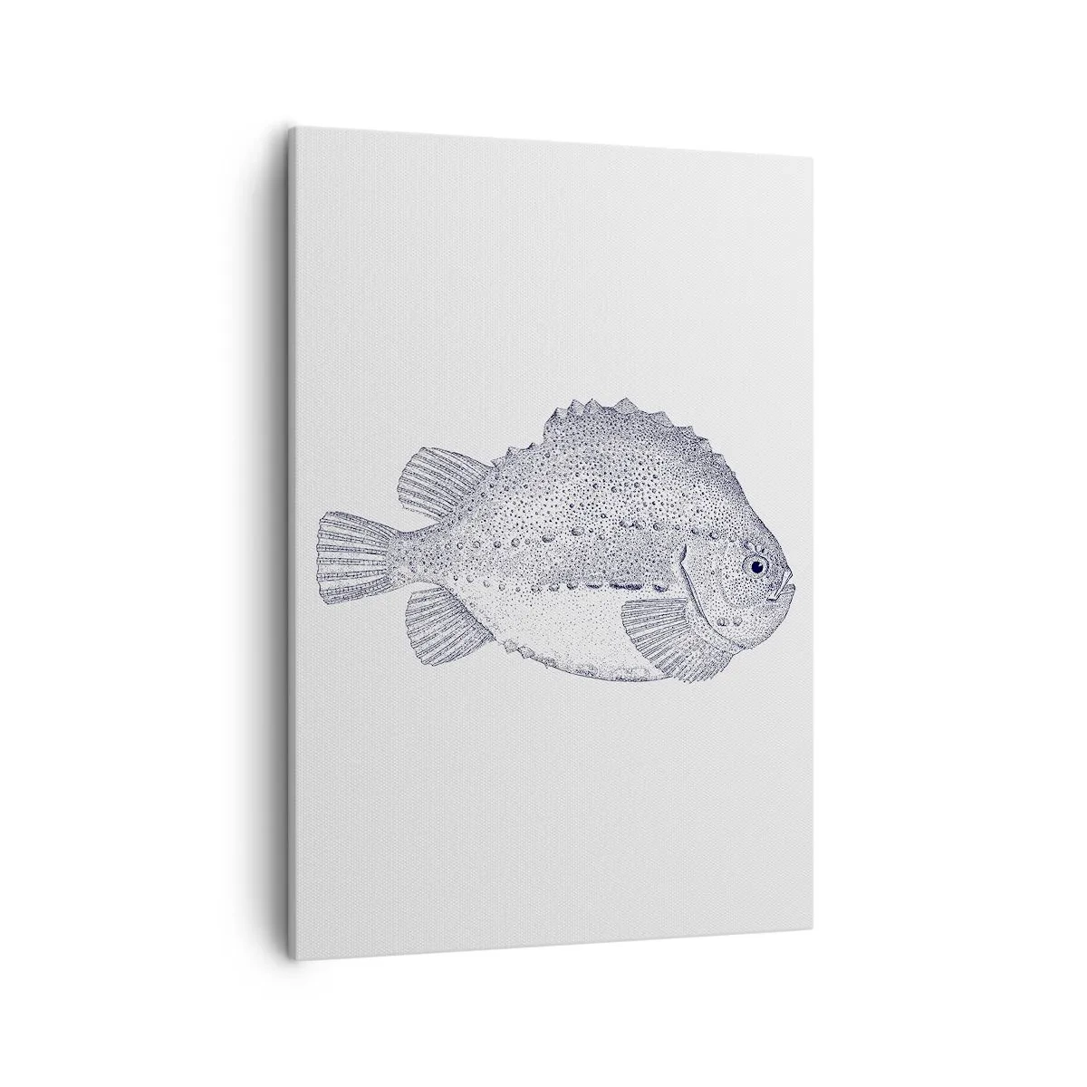 Cuadro sobre lienzo - Impresión de Imagen - Dibujo en blanco y negro de un pez sobre un fondo blanco en estilo minimalista. - 50x70cm - Para el álbum del naturalista - Decoración de pared moderna para salón y dormitorio ARTTOR