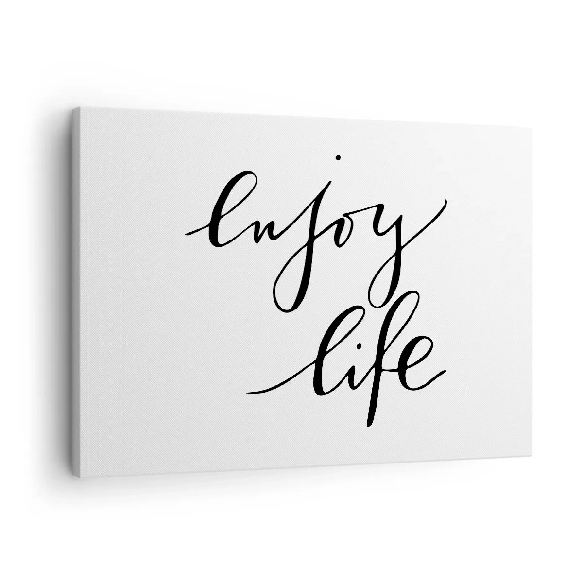 Cuadro sobre lienzo - Impresión de Imagen - La cita "disfruta la vida" en caligrafía negra sobre fondo blanco. - 70x50cm - Nada que añadir... - Decoración de pared moderna para salón y dormitorio ARTTOR