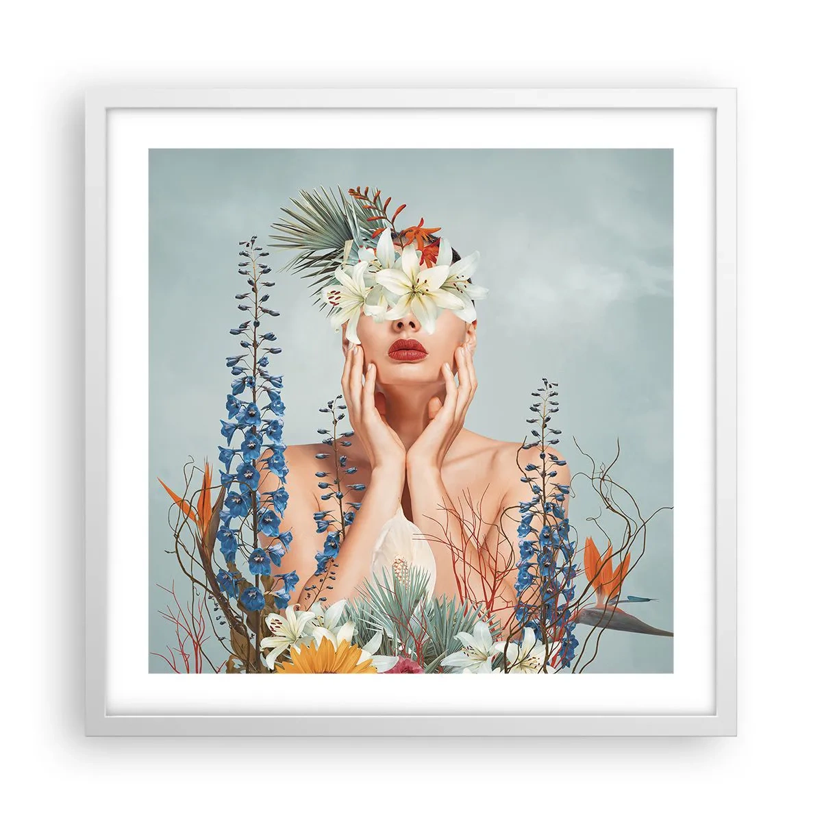 Póster en marco blanco - Mujer-flor - 50x50 cm