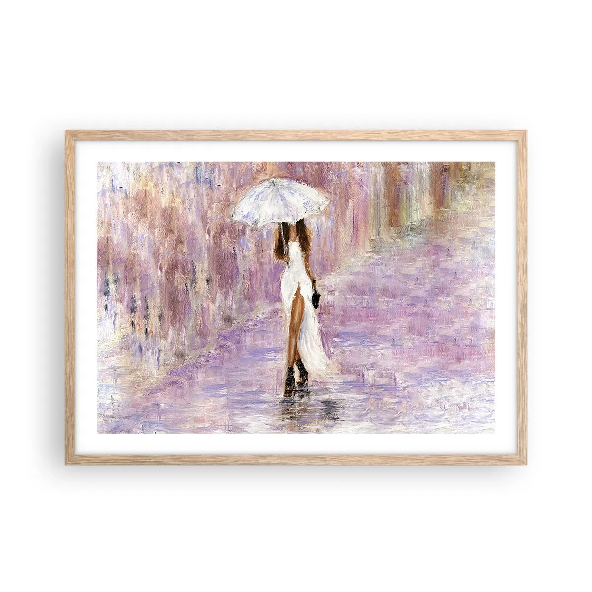 Póster en marco roble claro - En la lluvia de lilas - 70x50 cm