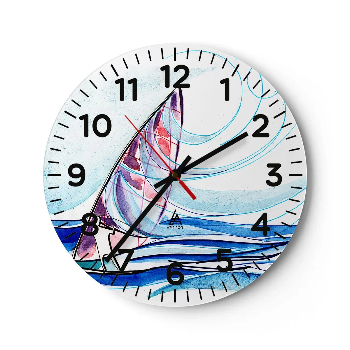 Reloj de pared - Reloj de vidrio - Con el viento al ritmo de las olas - 30x30 cm