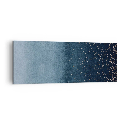 Cuadro sobre lienzo - Impresión de Imagen - Degradados azules con sutiles acentos dorados - 140x50cm - Composición - fases azules - Decoración de pared moderna para salón y dormitorio ARTTOR