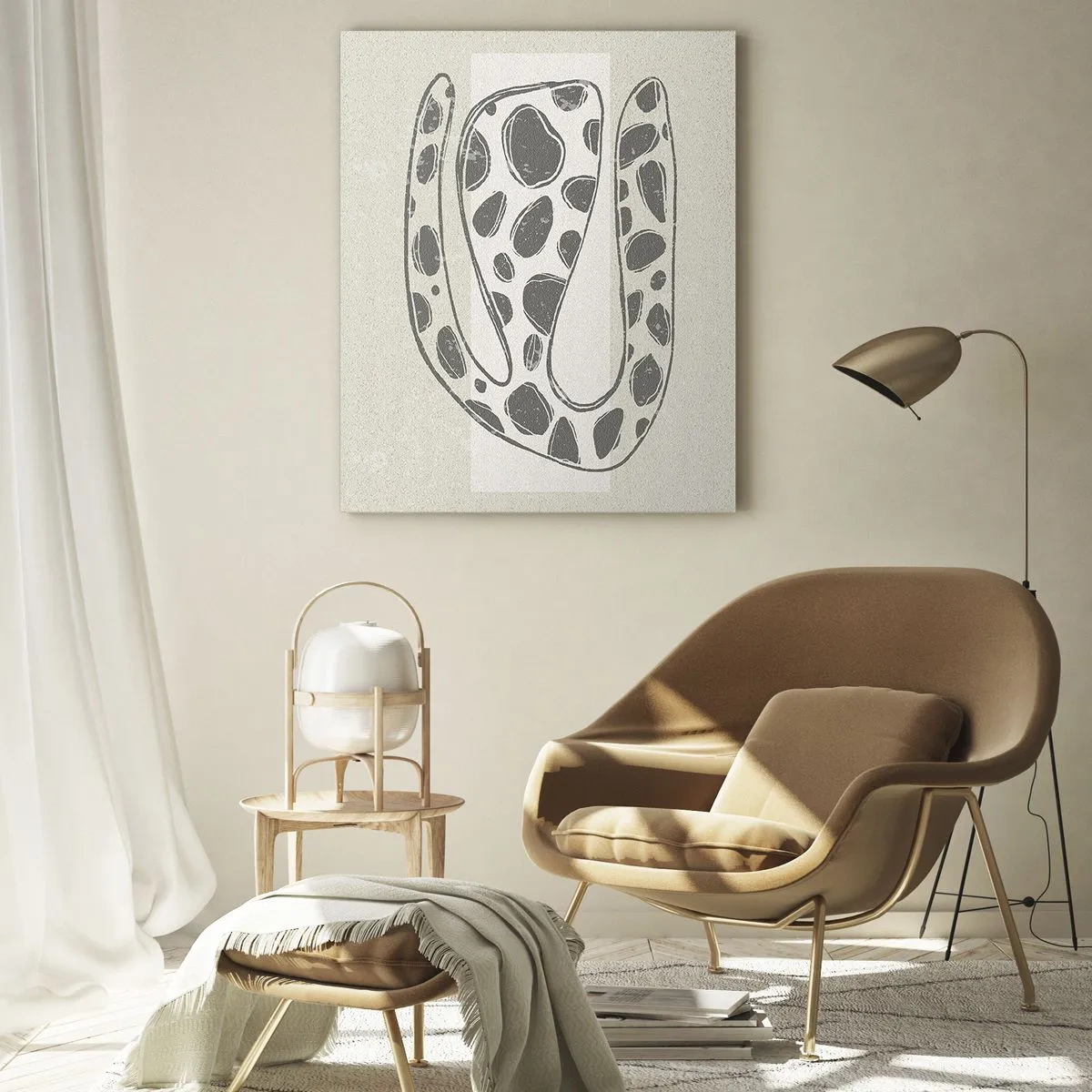 Cuadro sobre vidrio - Impresiones sobre Vidrio - Patrón orgánico abstracto en tonos de gris - 70x100cm - Una criatura extraña - Decoración de pared moderna para salón y dormitorio ARTTOR