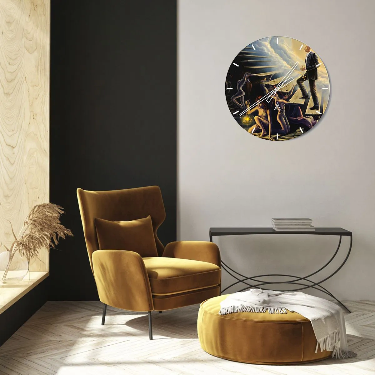 Reloj de pared - Reloj de vidrio - Figuras simbólicas en las escaleras en luz y oscuridad. - 30x30cm - Dantesco viaje hacia la luz - Decoración de pared moderna para salón, cocina y dormitorio ARTTOR