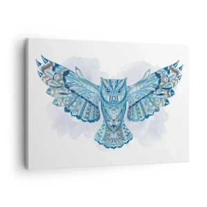 Cuadro sobre lienzo - Impresión de Imagen - Búho decorativo en tonos azules. - 70x50cm - De una arboleda sagrada celta - Decoración de pared moderna para salón y dormitorio ARTTOR