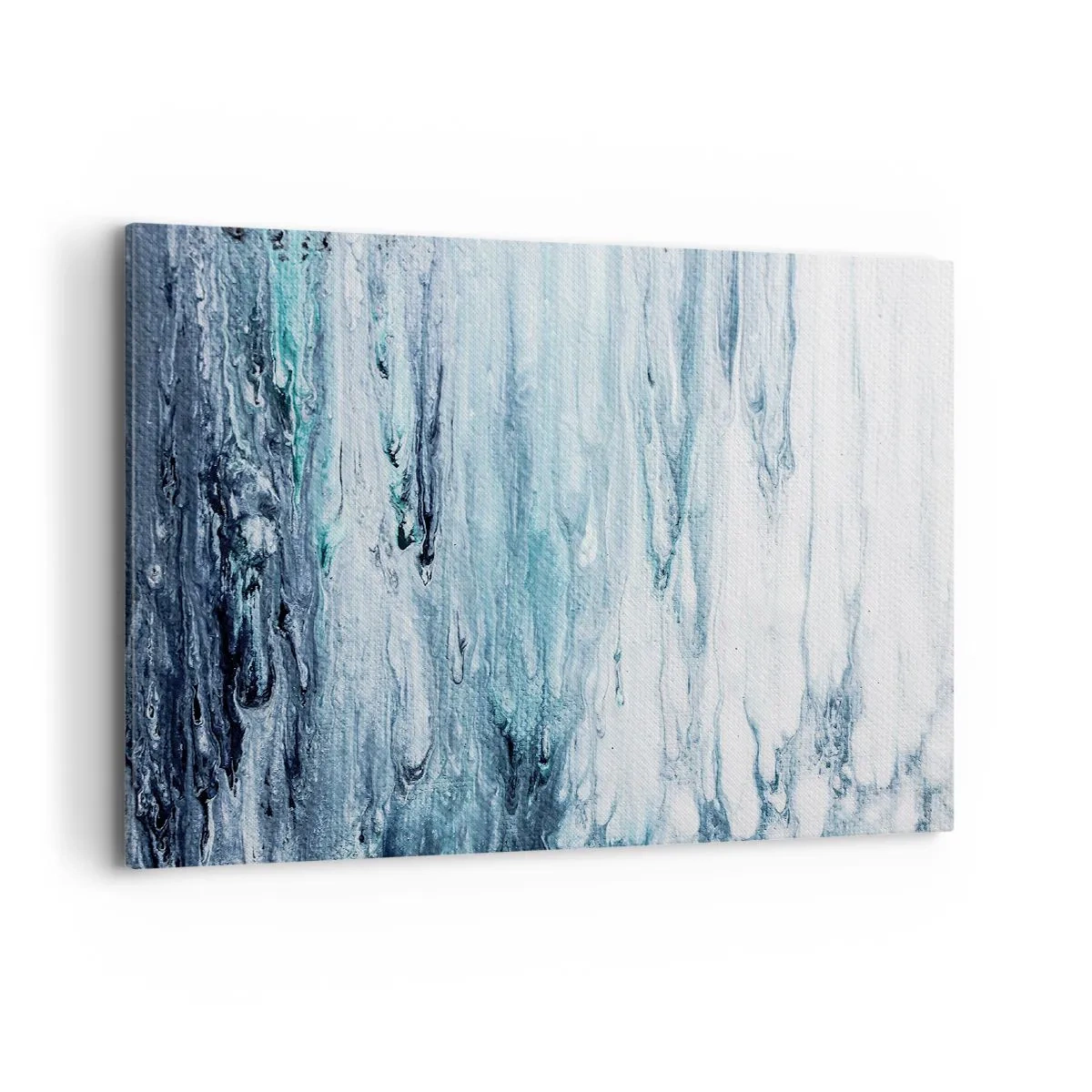 Cuadro sobre lienzo - Impresión de Imagen - Rayas abstractas azules y blancas que se asemejan a carámbanos - 100x70cm - Carámbanos de azul - Decoración de pared moderna para salón y dormitorio ARTTOR