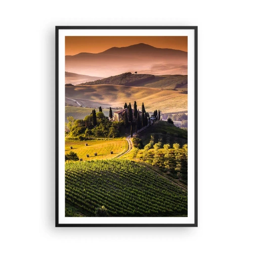 Póster en marco negro - Paisaje toscano - 70x100 cm