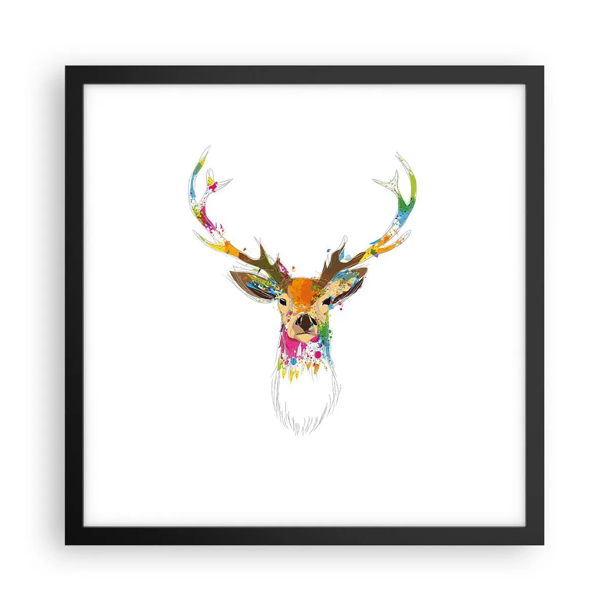 Póster en marco negro - Un suave ciervo bañado en color - 40x40 cm