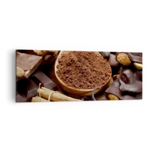 Cuadro sobre lienzo - Impresión de Imagen - Una cucharada de ingredientes de cacao y chocolate en un arreglo rústico. - 140x50cm - Lo mejor para las penas - Decoración de pared moderna para salón y dormitorio ARTTOR