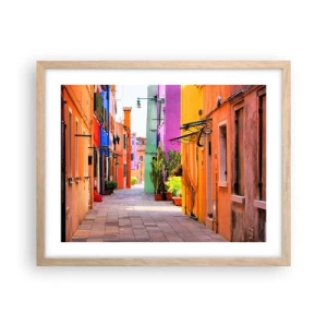 Póster en marco roble claro - El callejón arco iris - 50x40 cm