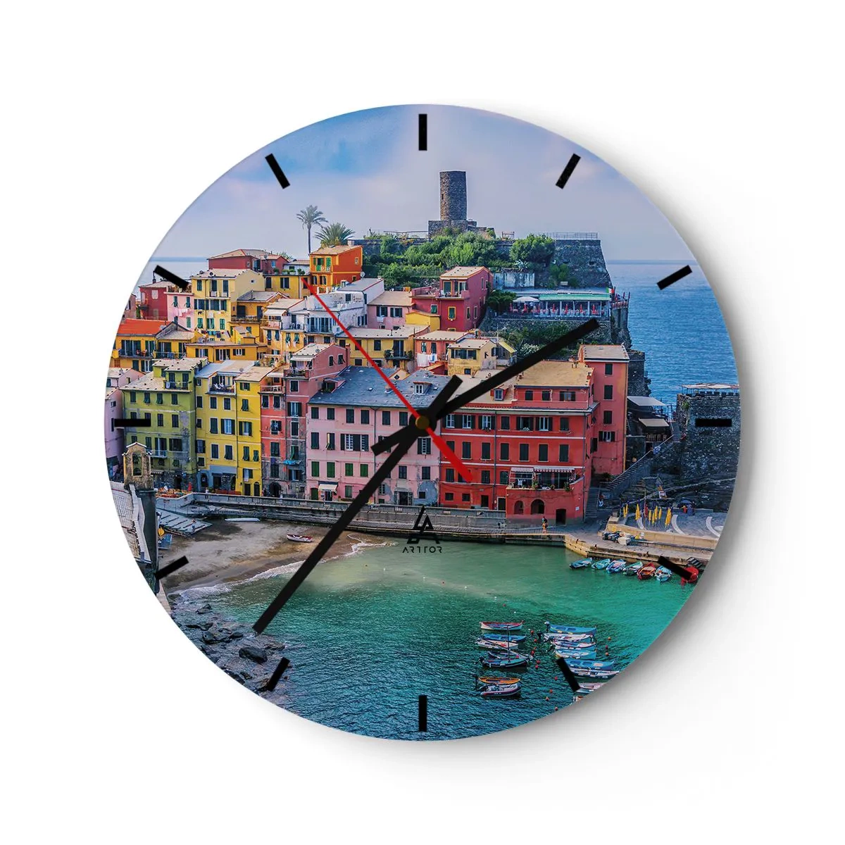 Reloj de pared - Reloj de vidrio - Pueblo mágico del Mediterráneo - 40x40 cm