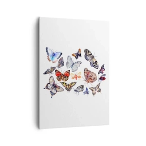 Cuadro sobre lienzo - Impresión de Imagen - Mariposas coloridas sobre un fondo blanco - 50x70cm - Enjambre de colores - Decoración de pared moderna para salón y dormitorio ARTTOR