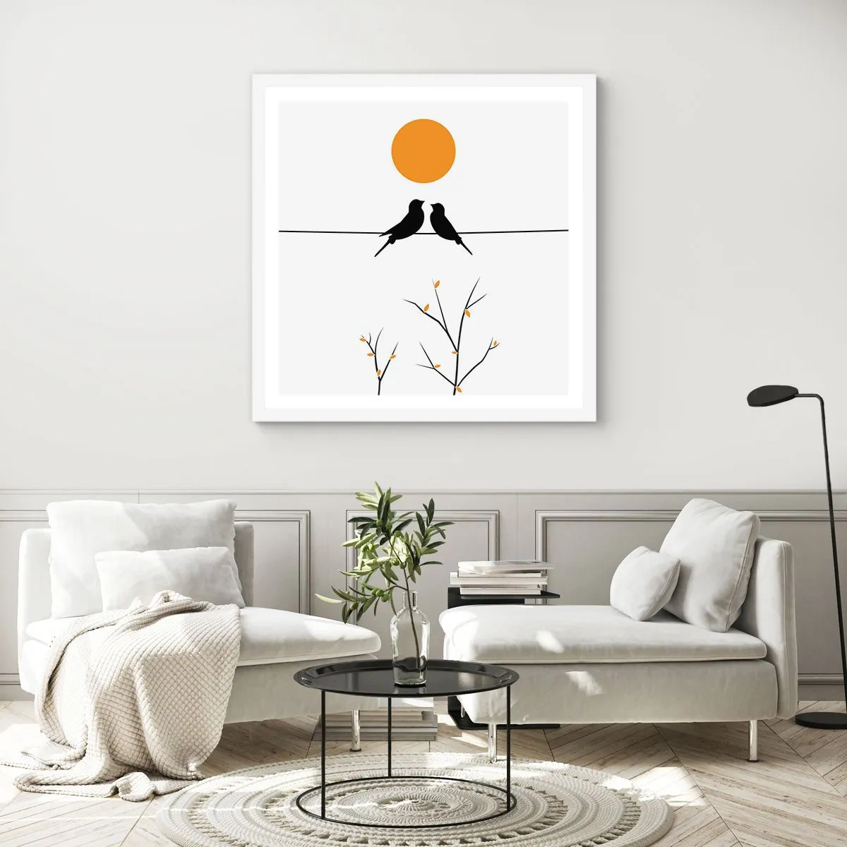 Póster en marco blanco - Noche de ruiseñores - 40x40 cm