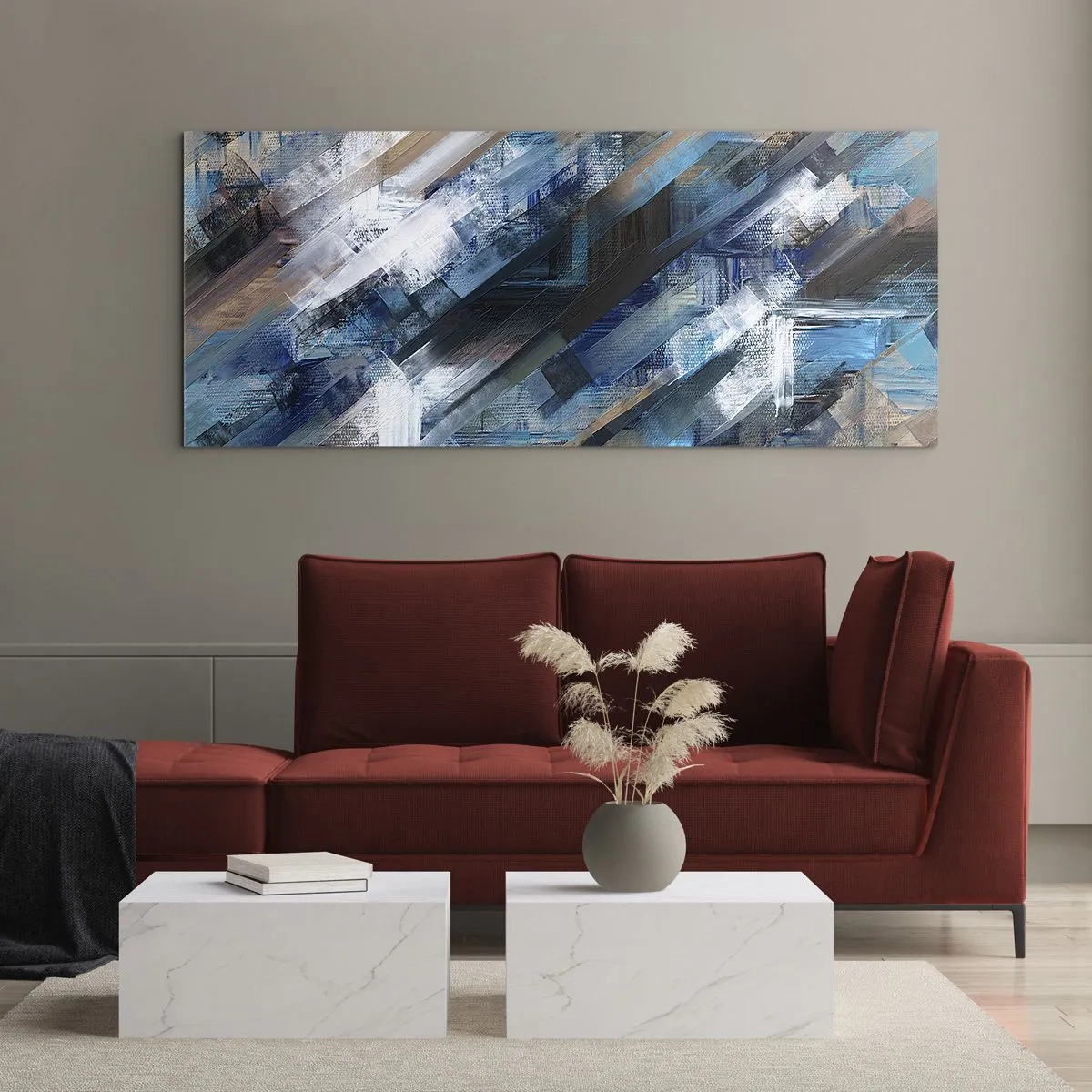 Cuadro sobre vidrio - Impresiones sobre Vidrio - En una inclinación azul - 100x40 cm