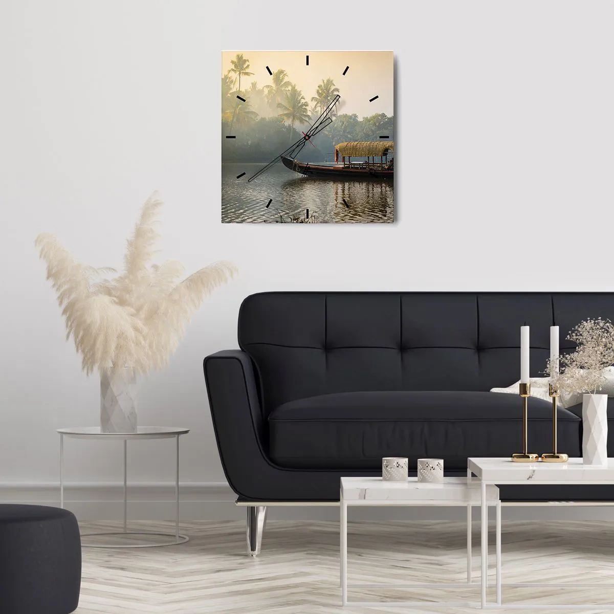 Reloj de pared - Reloj de vidrio - Casa en el río - 40x40 cm