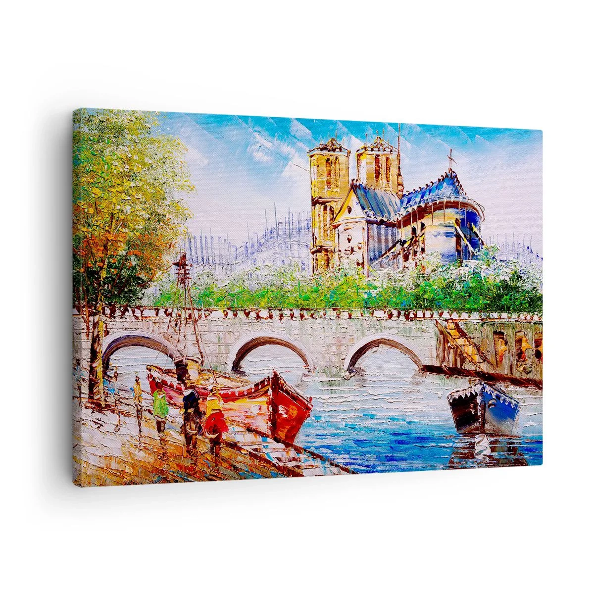Cuadro sobre lienzo - Impresión de Imagen - Paisaje con un puente y una catedral de estilo clásico. - 70x50cm - Su tiempo nunca pasa - Decoración de pared moderna para salón y dormitorio ARTTOR