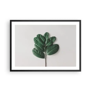 Póster en marco negro - Una ramita de hojas verdes sobre un fondo claro. - 70x50cm - El dibujo de la propia naturaleza - Decoración de pared moderna para salón y dormitorio ARTTOR