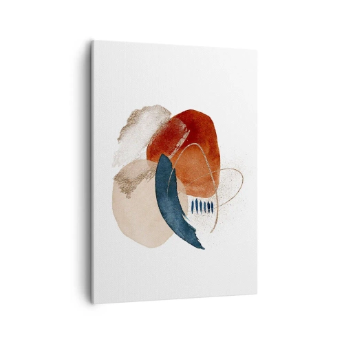 Cuadro sobre lienzo - Impresión de Imagen - Una composición abstracta con manchas en tonos tierra y azul marino. - 50x70cm - Composición ovalada - Decoración de pared moderna para salón y dormitorio ARTTOR