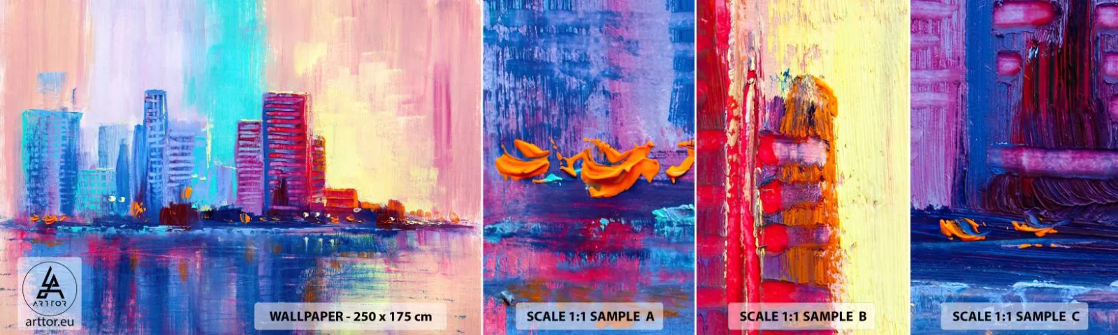 Muestra de fotomural autoadhesivo Deluxe Sticker - Bañado en color - Ciudad, Arquitectura, Pedazo - 100x30 cm