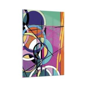 Cuadro sobre vidrio - Impresiones sobre Vidrio - Abstracción colorida con círculos geométricos. - 70x100cm - Círculo sobre círculo - Decoración de pared moderna para salón y dormitorio ARTTOR