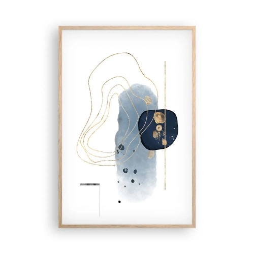 Póster en marco roble claro - Fantasía azul y oro - 61x91 cm