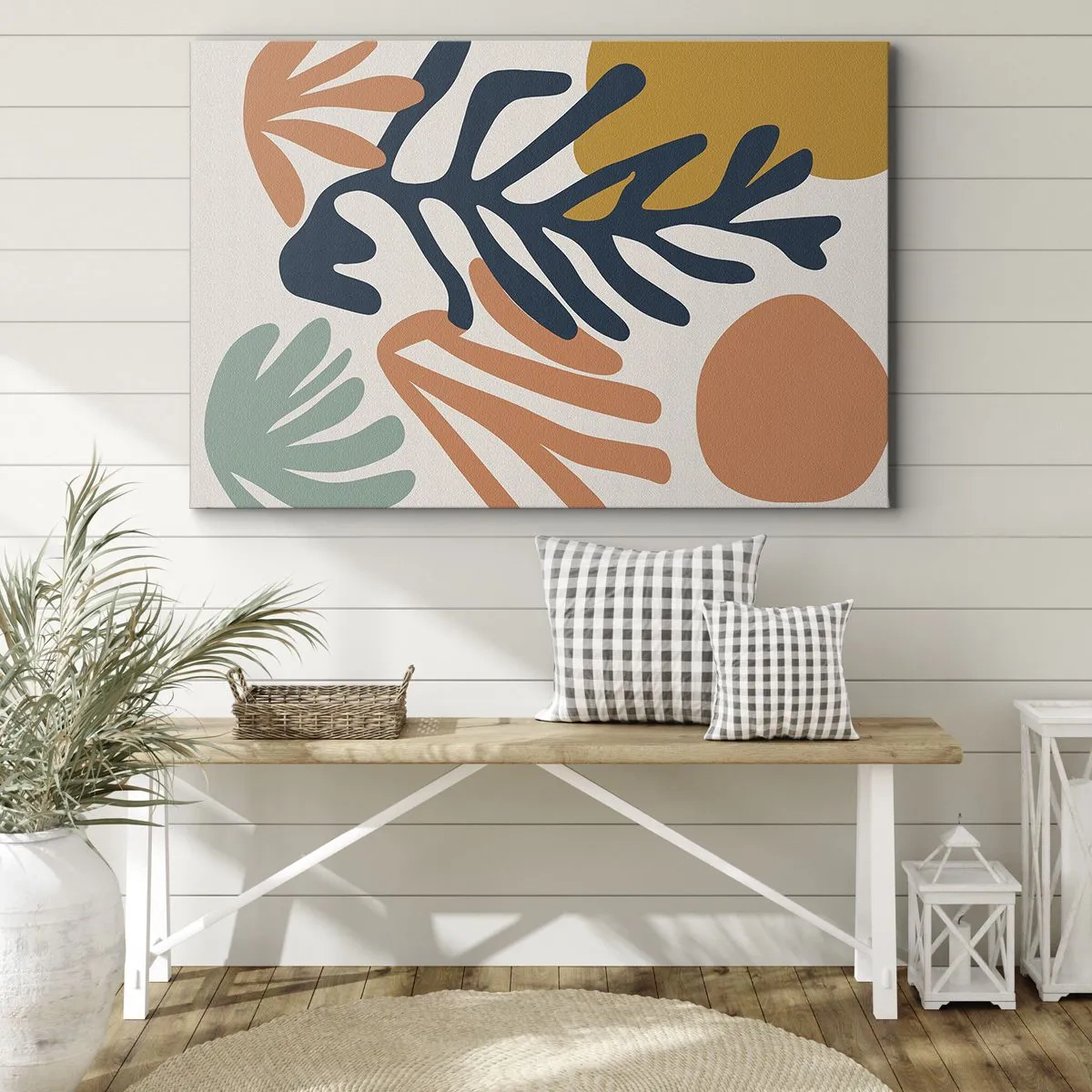 Cuadro sobre lienzo - Impresión de Imagen - Hojas coloridas en estilo abstracto. - 70x50cm - Mares de coral - Decoración de pared moderna para salón y dormitorio ARTTOR
