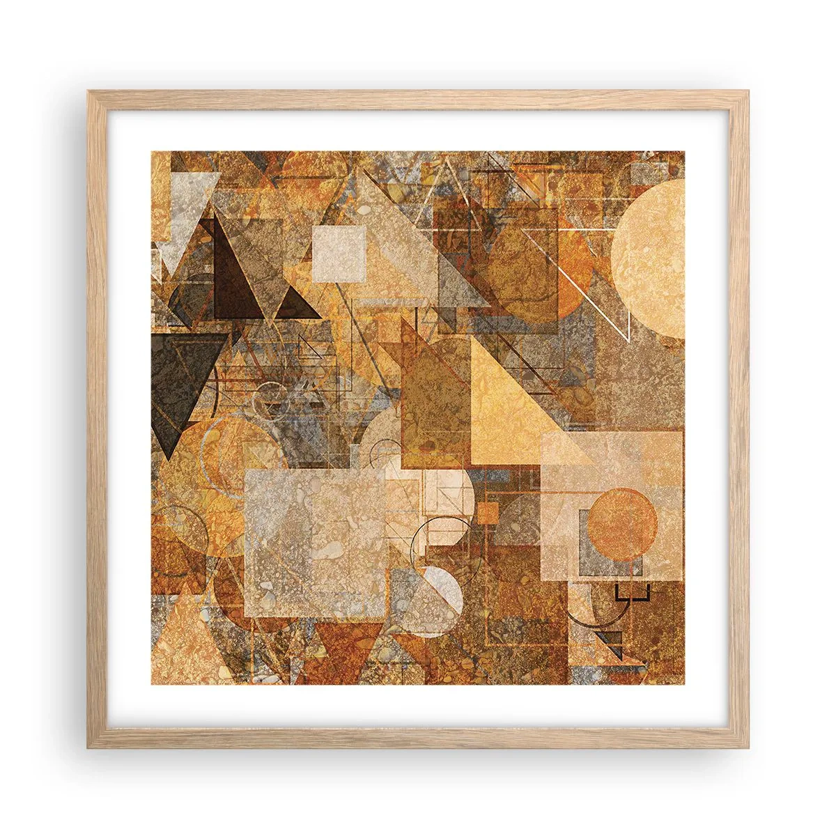 Póster en marco roble claro - Estudio cubista en bronce - 50x50 cm