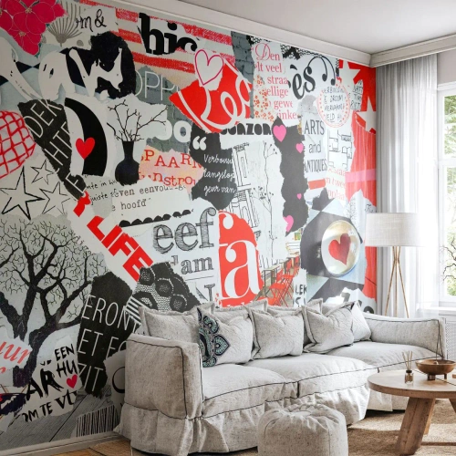 Fotomural Premium Sand - Collage hipster - Pintada, Mural, Vintage - 250x175 cm